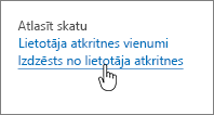 SharePoint 2013 atkritne ar iezīmētu opciju Dzēst no lietotāja