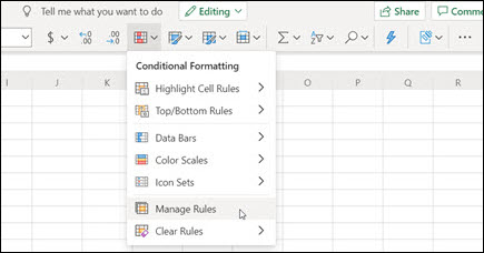 Nosacījumformatēšanas kārtulu pārvaldība programmā Excel tīmeklim