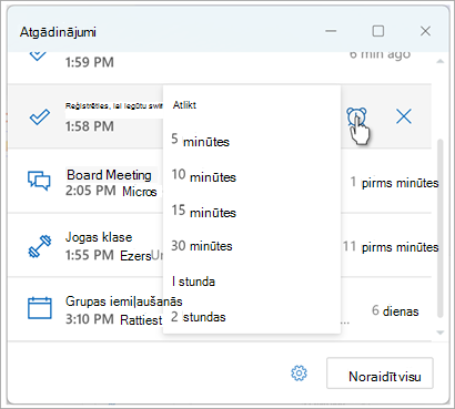 Atgādinājumu iestatīšana programmā Outlook, ekrānuzņēmums astoņas versijas