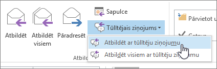 Grupa Atbildēt ar atvērtu nolaižamo izvēlni IM un iezīmētu opciju Atbildēt ar IM