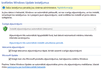 Windows Update iestatījumi operētājsistēmas Windows 8 vadības panelī