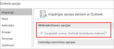 Show's Outlook setting options