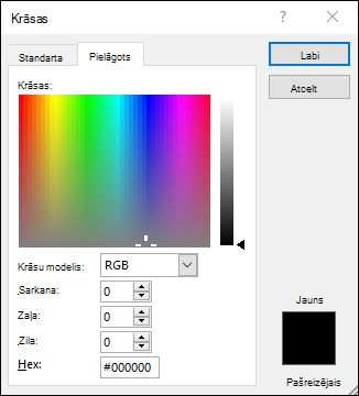 Excel darbvirsmas pielāgoto krāsu izvēle