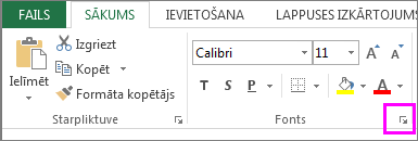 Grupas Fonts dialoglodziņa ikonas poga