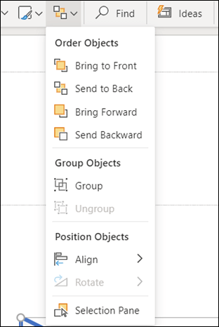 The Arrange menu in PowerPoint tīmeklim