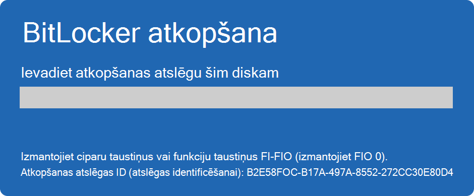 BitLocker atkopšanas ekrāna ekrānuzņēmums.