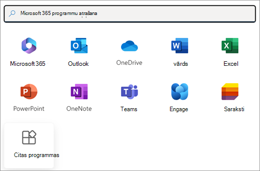 Microsoft 365 programmu izlase. Pēdējais elements ir Citas programmas.