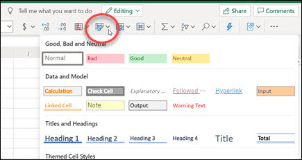 Cell Styles button on the ribbon in Excel tīmeklim