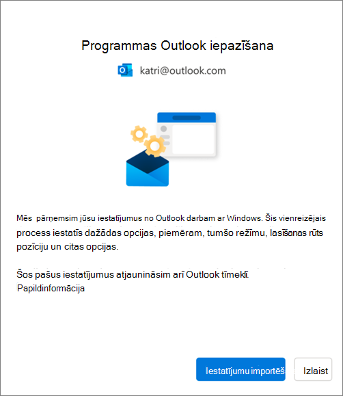 Iestatījumu importēšana jaunā programmā Outlook darbam ar Windows