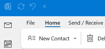 Ekrānuzņēmums, kad redzama jaunas kontaktpersonas lente programmas Outlook klasiskajā lentē