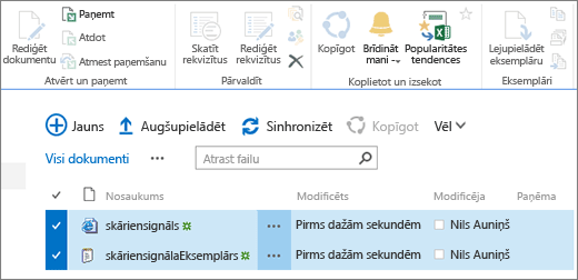 Lentes rediģēšanas daļa, kad sarakstā ir atlasīti divi vienumi