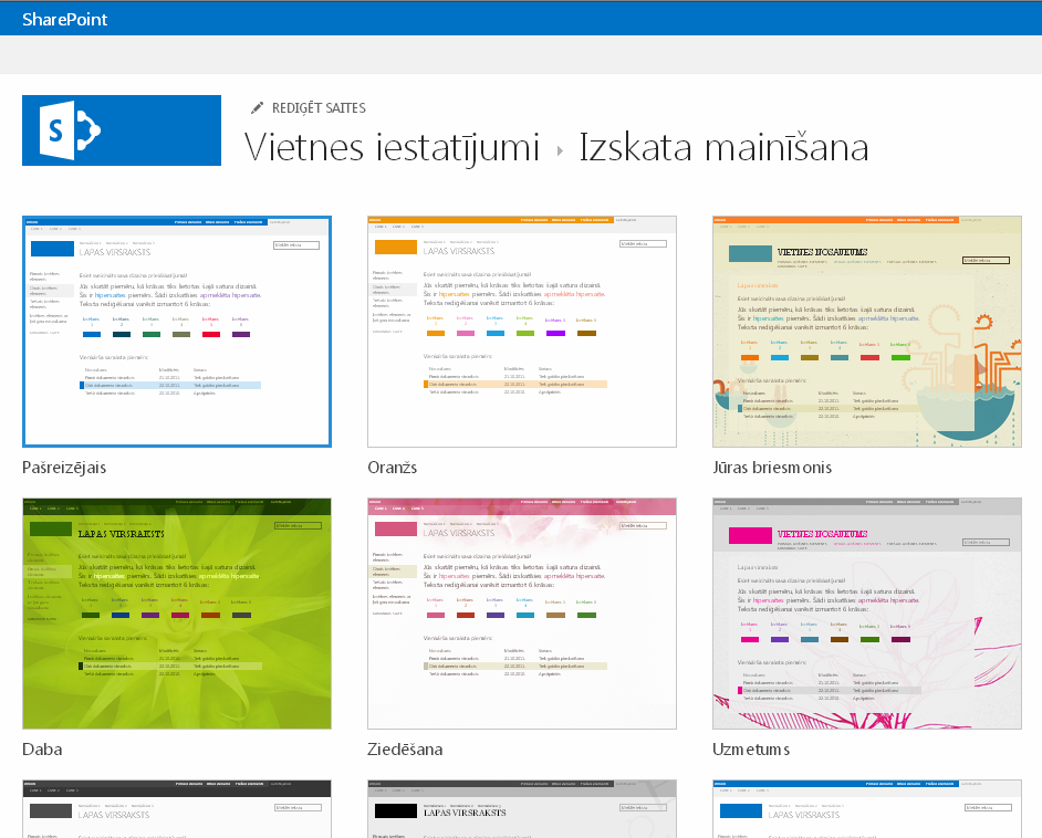 Izvēlieties izskatu, atlasot dizainu SharePoint Online publicēšanas vietnēs