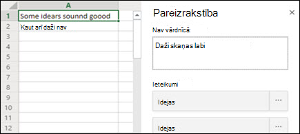 Pareizrakstības pārbaudes rūts attēls programmā Excel tīmeklim