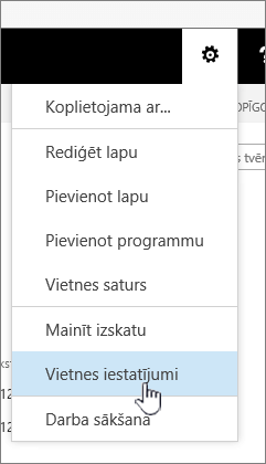 Site settings option under the Iestatījumi button