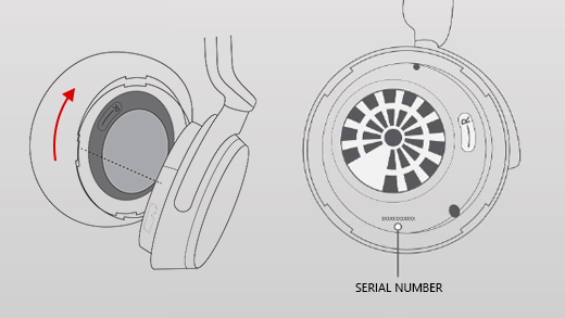 Attēls, kurā parādīts, kā noņemt Surface Headphones austiņu labo austiņu.