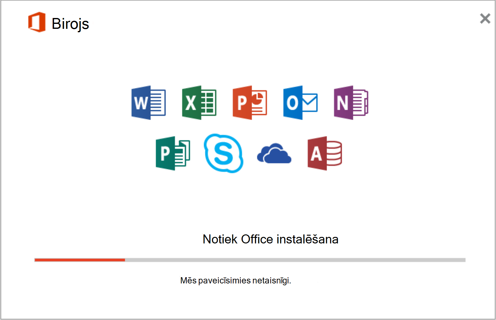 Office programmu instalācijas ekrānuzņēmums