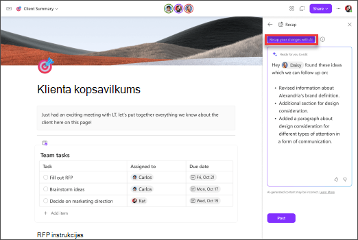 Kopsavilkums par papildu izmaiņām, kas veiktas lapā Loop