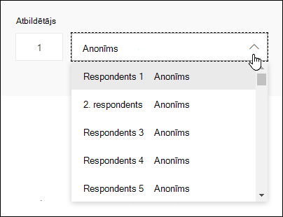 Respondentu nolaižamā saraksta skatīšana programmā Microsoft Forms