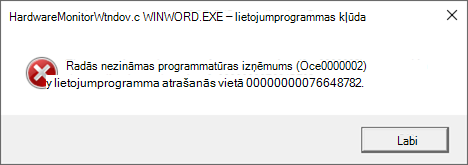 Kļūda. HardwareMonitorWindow:WINWORD.EXE — programmas kļūda