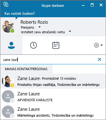 Ekrānuzņēmums ar Skype darbam logu, kurā tiek meklēta kontaktpersona, ko pievienot.
