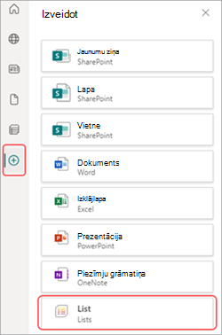 Ekrānuzņēmums ar programmu Saraksts vidē SharePoint.