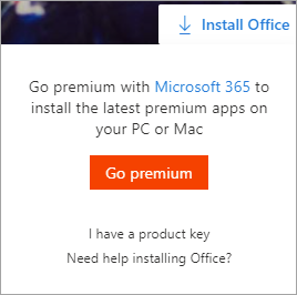 Sūtiet ziņojumu, lai pārietu uz Premium pēc tam, kad esat atlasījis pogu Office instalēšana