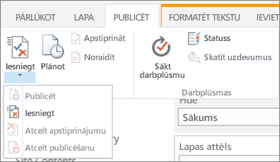 Iesniegšanas poga publicēt rediģēšanas režīmā cilnē publicēšana.