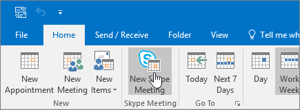 Outlook jaunā Skype sapulces poga