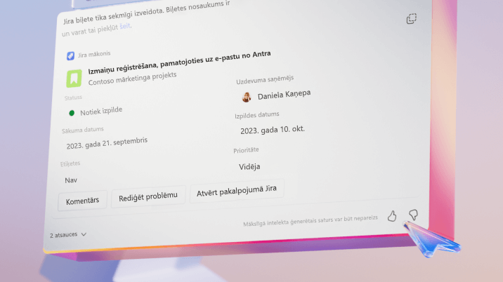 Copilot lietotāja interfeisa ar atsauksmju vadību attēls