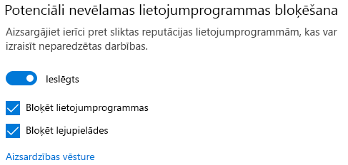 Iespējams, nevajadzīgā programmu bloķēšanas vadīkla Windows 10.