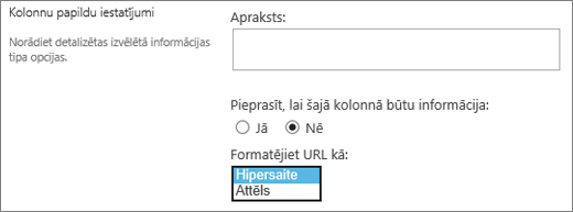 Attēlu/hipersaišu kolonnu izvēles