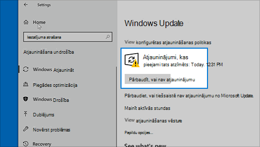 Pārbaudīt, vai nav atjauninājumu operētājsistēmā Windows 10