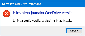 OneDrive kļūdas uznirstošā izvēlne