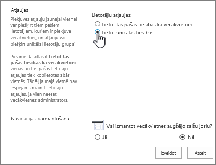 Uzņēmuma vikivietnes ekrāna pievienošana ar lielām unikālām atļaujām