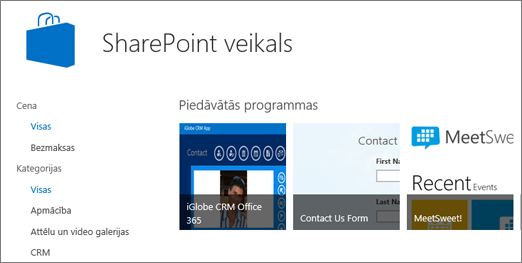 Veikala SharePoint skats