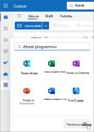 Izlidošanas izvēlne Citas programmas programmā Outlook tīmeklī jaunajā programmā Outlook darbam ar Windows.