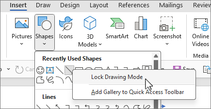 Shapes Lock drawing mode screen