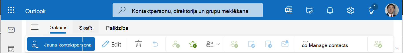 Varat izveidot, rediģēt vai dzēst kontaktpersonas, kā arī izvēlēties citas opcijas, izmantojot personu rīkjoslu.