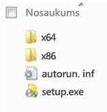 Office 2010 64 bitu instalācijas platformas atlasītāja mapju struktūra.