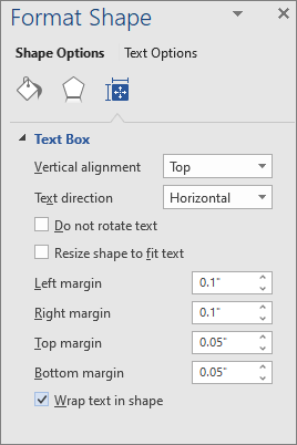Format shape showing margin settings