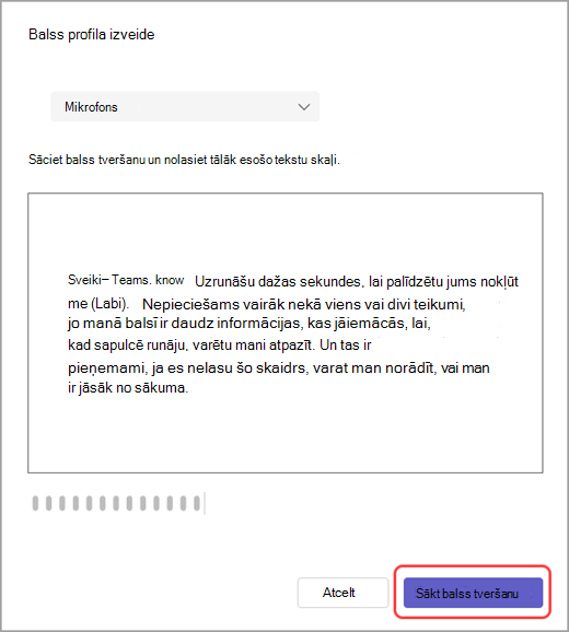Sāciet balss tveršanu Teams iestatījumos.