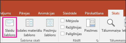 PowerPoint lentē tiek rādīta poga Slaidu šablons