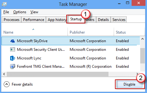 Task Manager - Startup tab - Disable