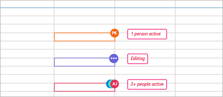 Presence indicators in an open workbook with coauthors