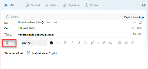 Izvēlnes opcija Melnraksts ar Copilot programmā Outlook darbam ar Mac.