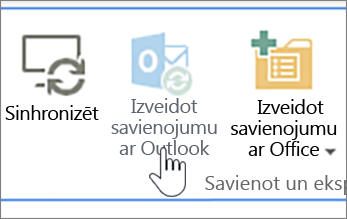 Lente ar iezīmētu atspējotu pogu Izveidot savienojumu ar Outlook