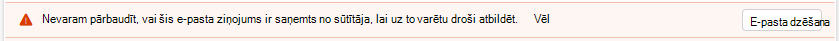 Nevaram pārbaudīt, vai šis e-pasta ziņojums ir saņemts no sūtītāja, lai uz to varētu droši atbildēt.