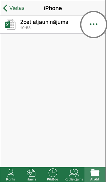 Ekrānuzņēmums ar ekrānu Vietas  > iPhone programmā Excel darbam ar iOS ierīcēm.