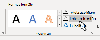 Atlasīts WordArt stilu teksta strukturējums