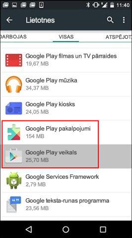Google Play veikala programmas kešatmiņas iztīrīšana